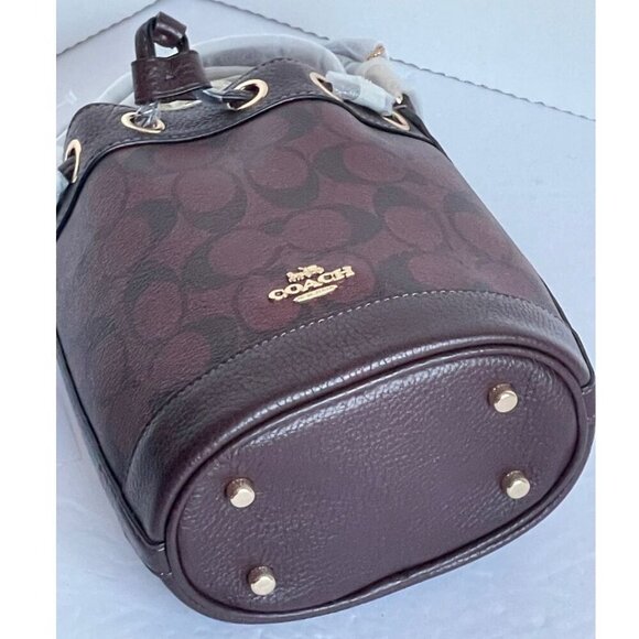 Coach Dempsey CO072 Drawstring Bucket Bag 15 Oxblood Red Leather Crossbody - Picture 5 of 10